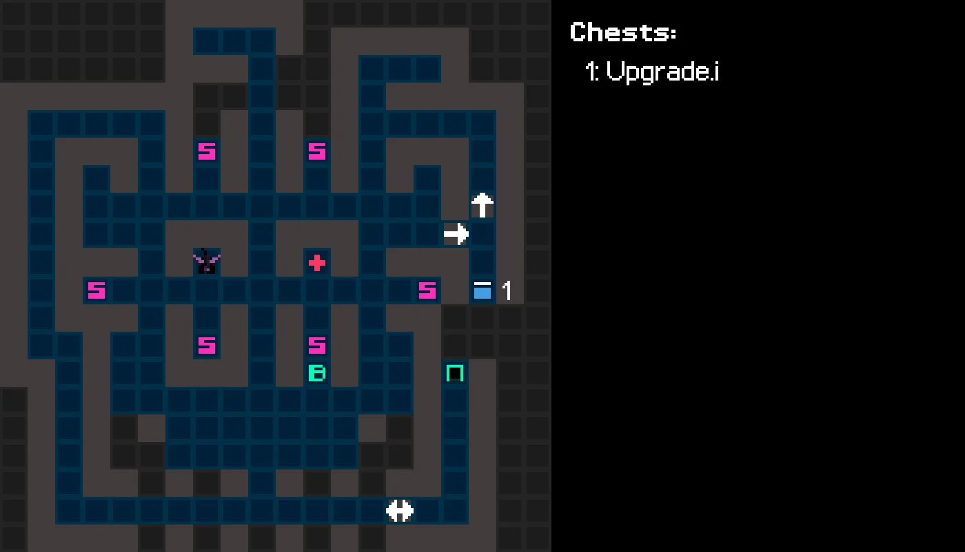 The Backstage of the fourth basement floor of Lethe, annotated with chests.