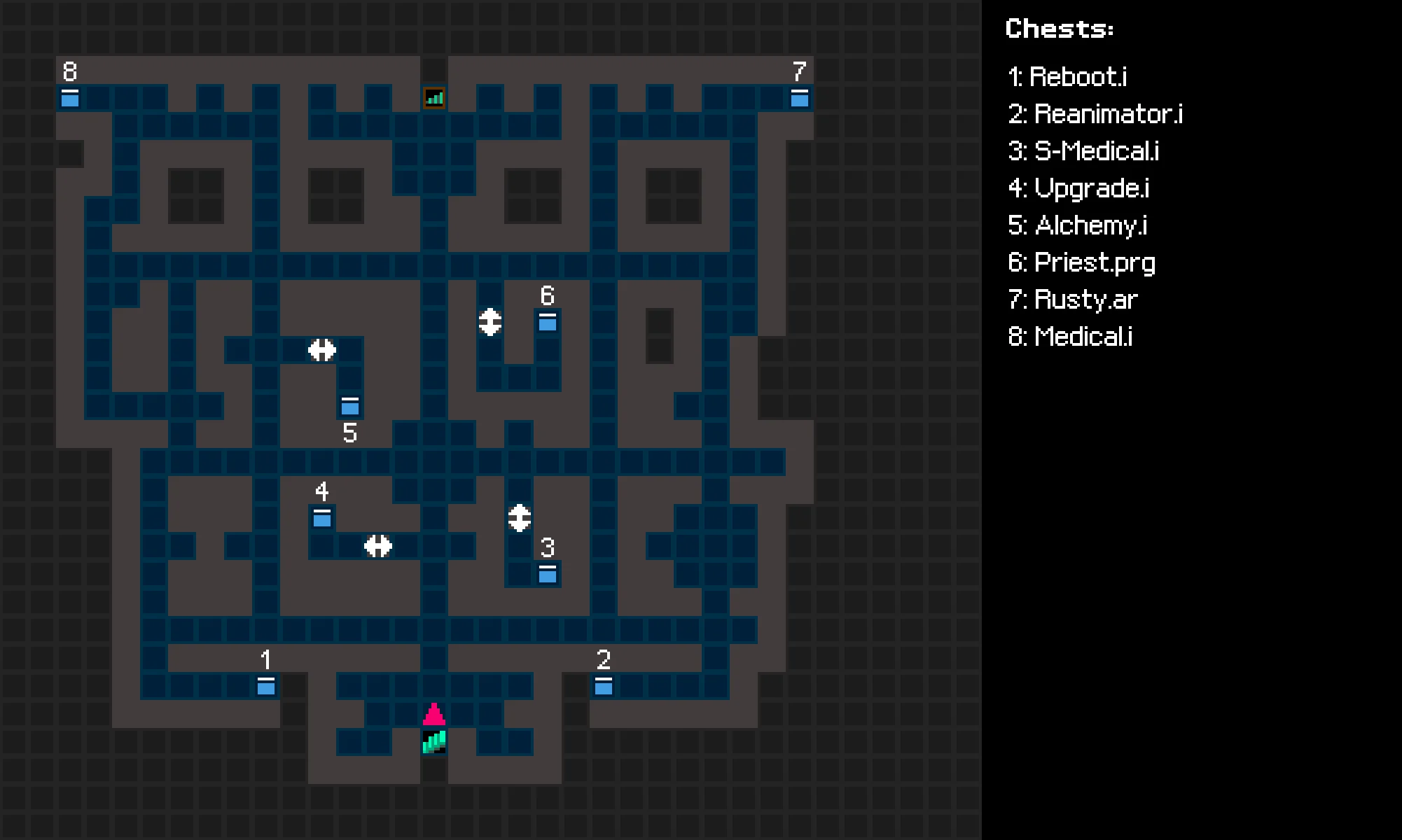 The first basement floor of Lethe, annotated with chests.