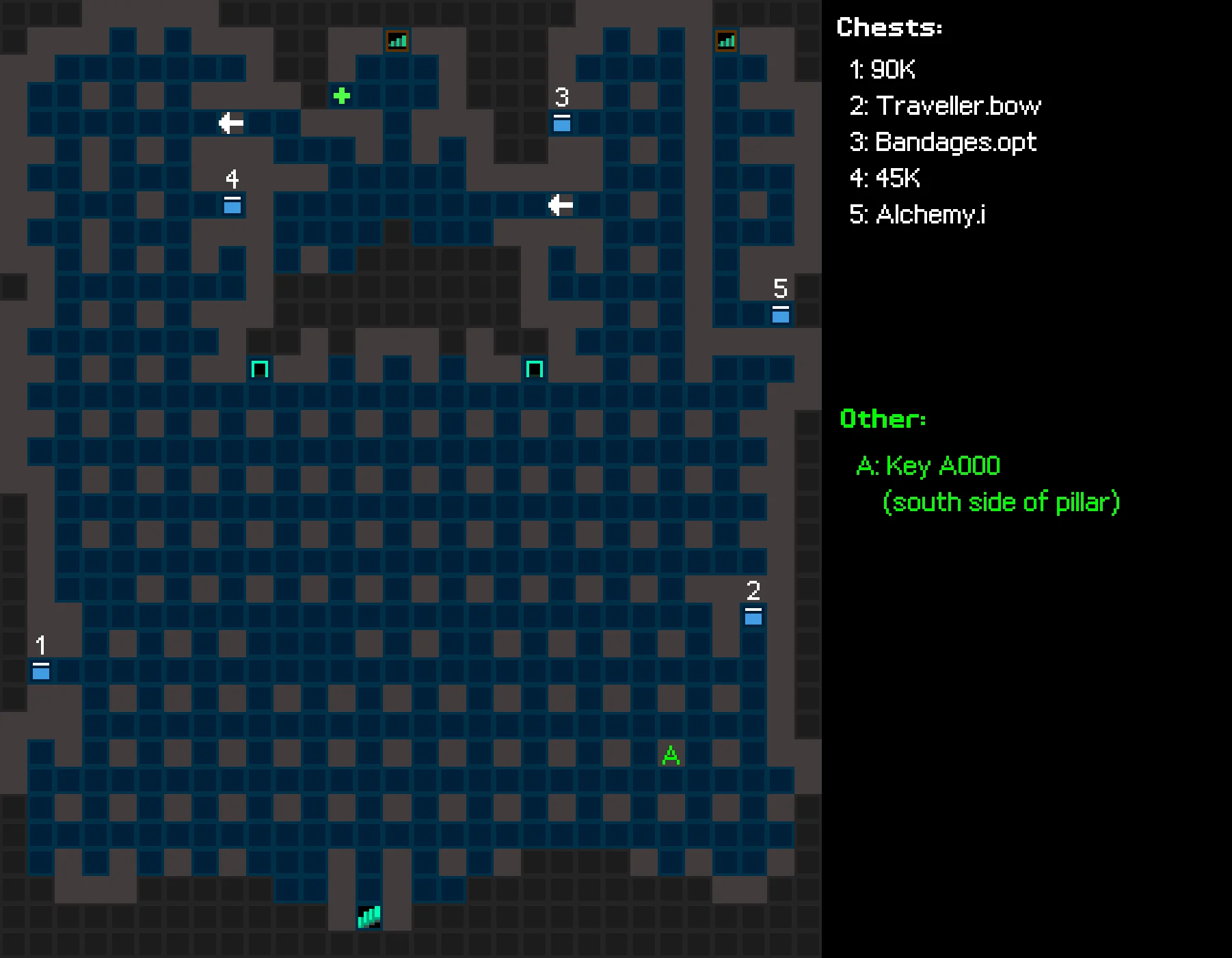 The second basement floor of Lethe, annotated with chests.