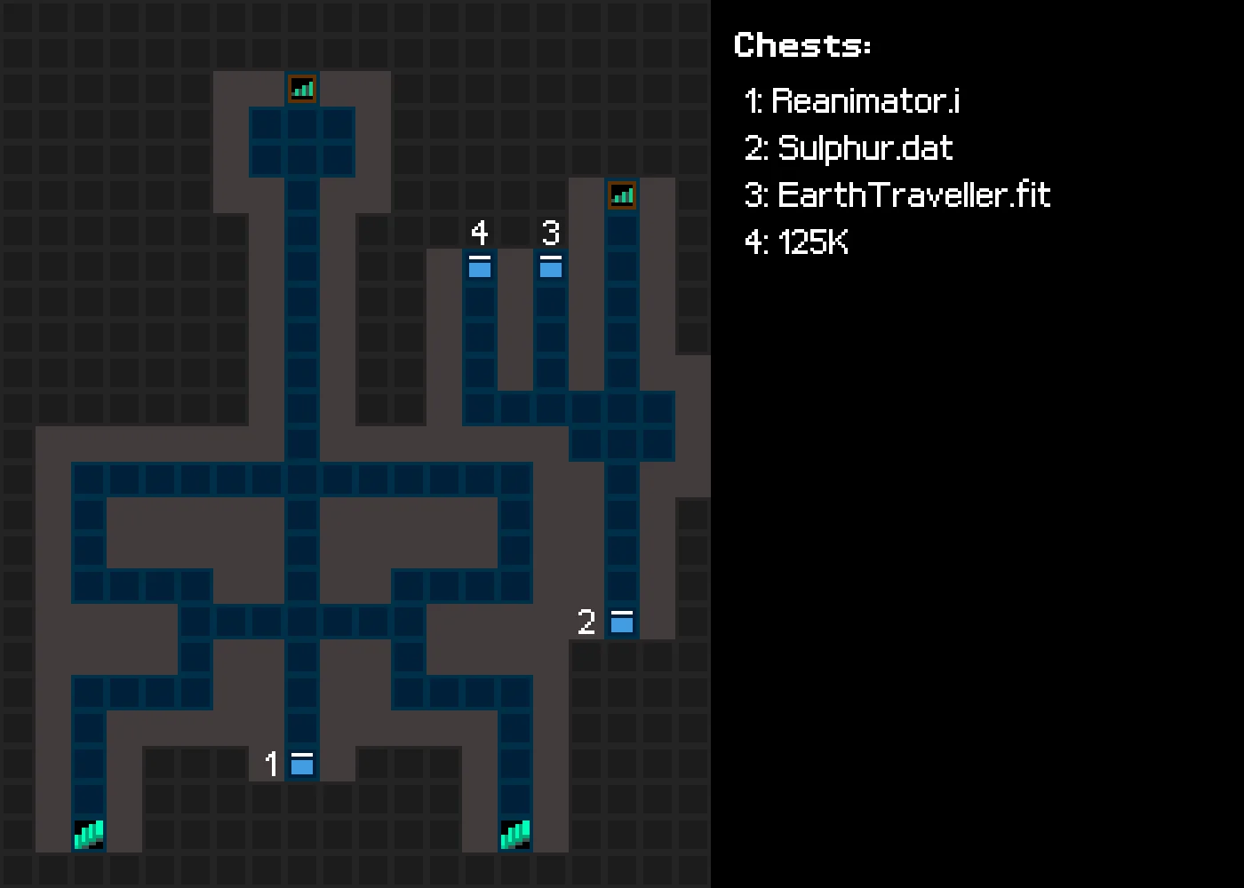 The third basement floor of Lethe, annotated with chests.