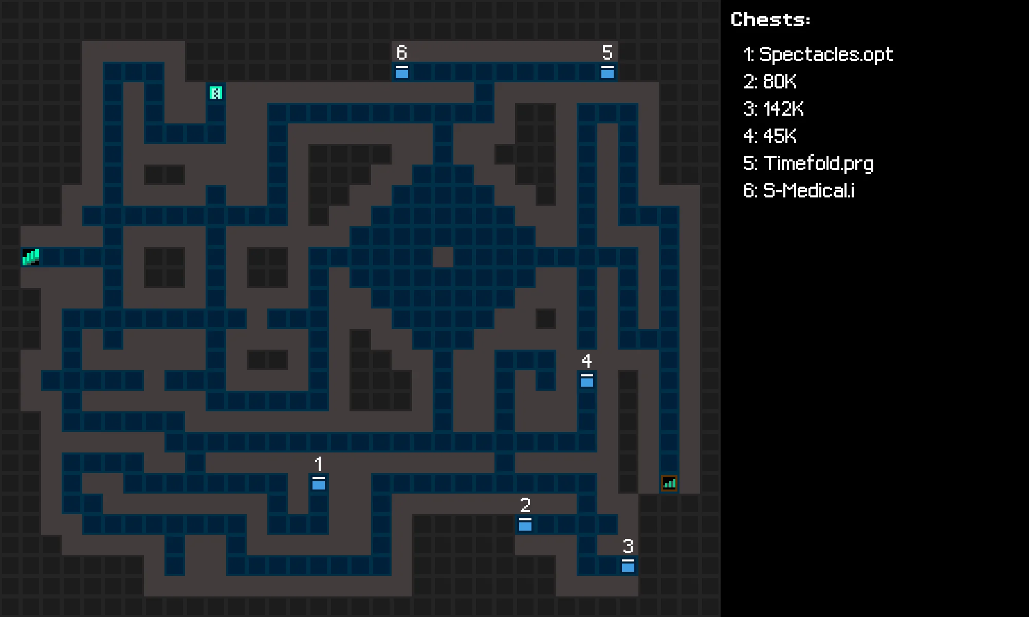 The fifth basement floor of Lethe, annotated with chests.